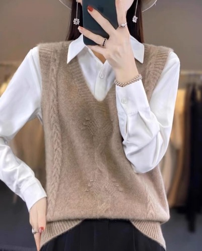 New style sweater vest women's pullover solid color simple loose sweater spring and autumn