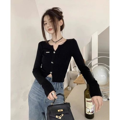 Derong slim fit design niche lazy autumn and winter long-sleeved top for women ins