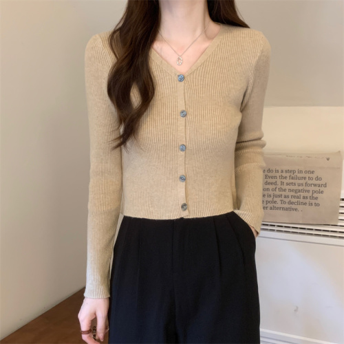 New V-neck short knitted cardigan top for women