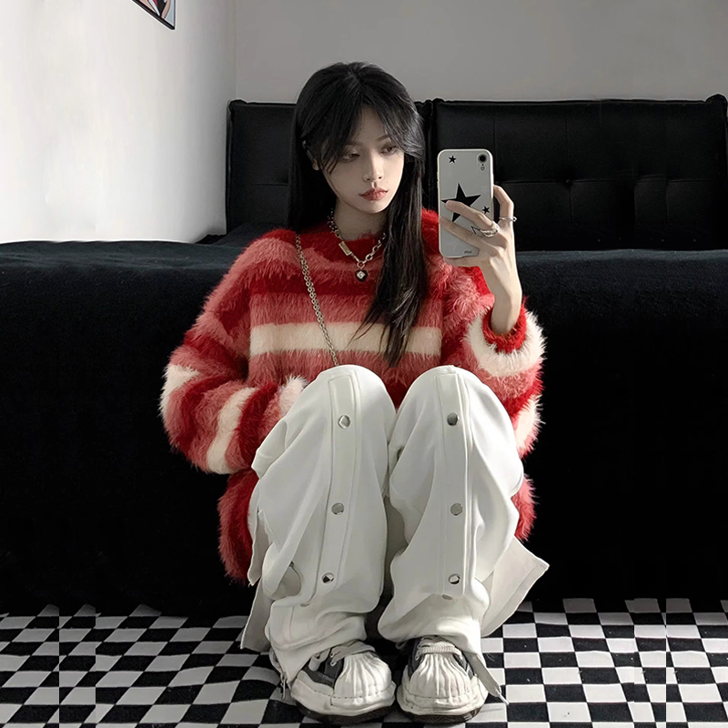 Little red Christmas striped inner sweater for women in autumn and winter new style lazy style loose knitted top
