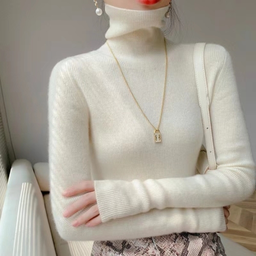 White turtleneck sweater for women in autumn and winter new wool slim fit winter thickened cashmere knitted bottoming sweater