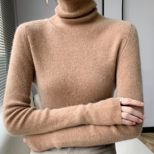 White turtleneck sweater for women in autumn and winter new wool slim fit winter thickened cashmere knitted bottoming sweater