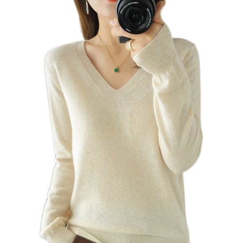 Autumn black v-neck women's cashmere sweater versatile sweater slim bottoming sweater wool