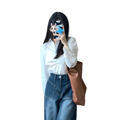 Small spring and summer retro high-waisted washed jeans for women straight leg slimming loose versatile wide leg long pants trendy