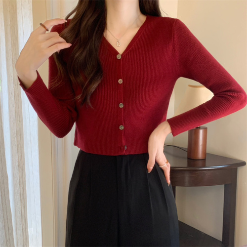 New V-neck short knitted cardigan top for women