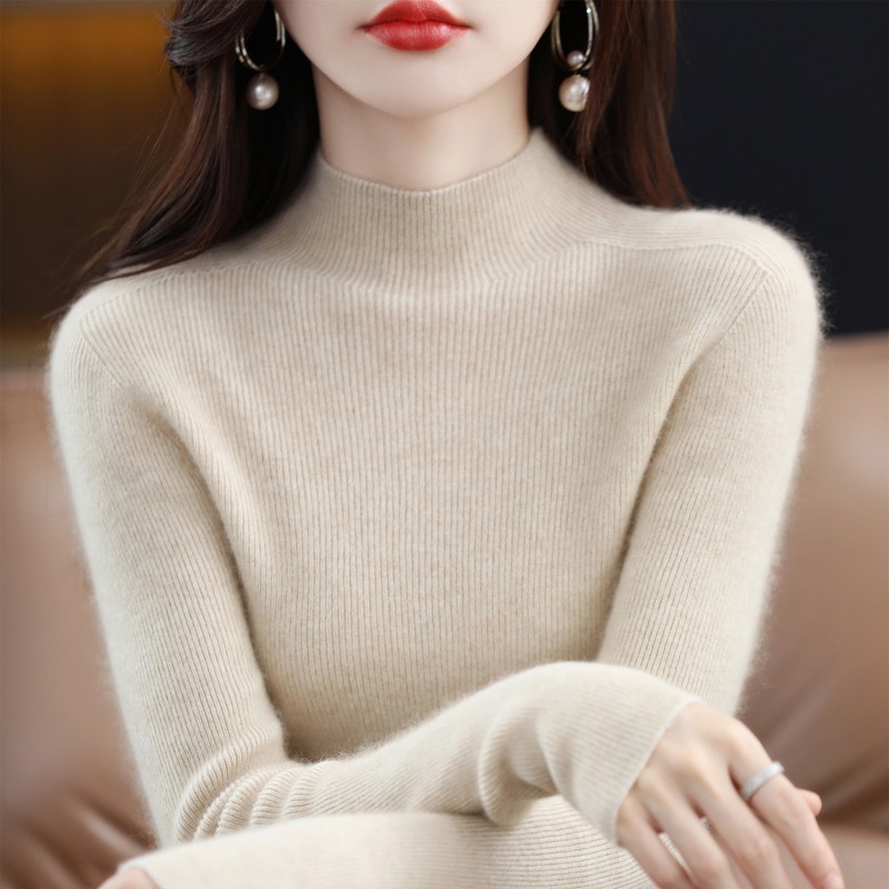 Half turtleneck woolen sweater for women, pure wool, first-line ready-to-wear, slim-fitting knitted bottoming shirt, tight pullover, inner sweater