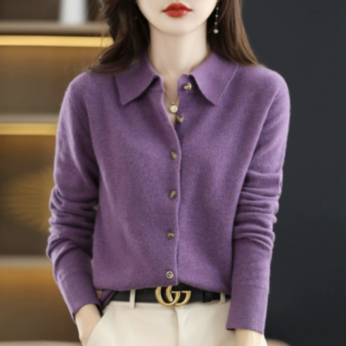 High-end 100% pure wool shirt, women's cardigan, cashmere sweater, top, elegant shirt, sweater jacket