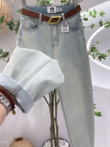 Harem jeans for women 2024 new style, flesh-covering, versatile Korean style nine-point high-waisted slimming loose dad pants