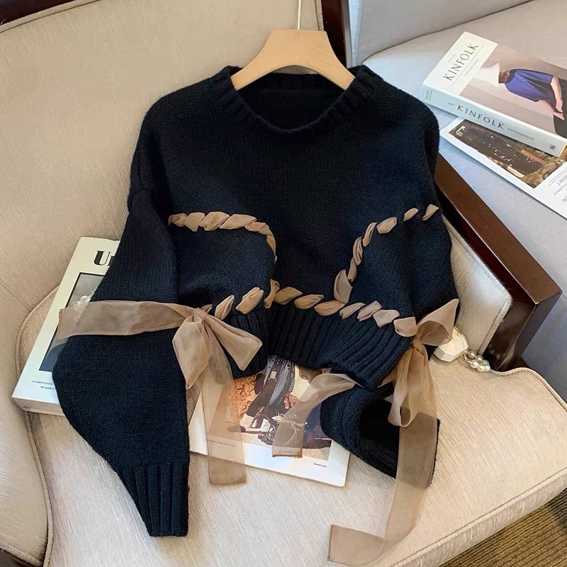 Xiaoxiang style retro short sweater for women in spring and autumn plus size slimming lazy style unique fashionable knitted top