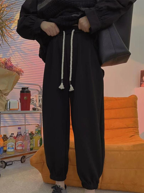 Pear-shaped figure plus velvet granny pants for women autumn and winter casual fat sister mm large size high waist thickened sports harem pants
