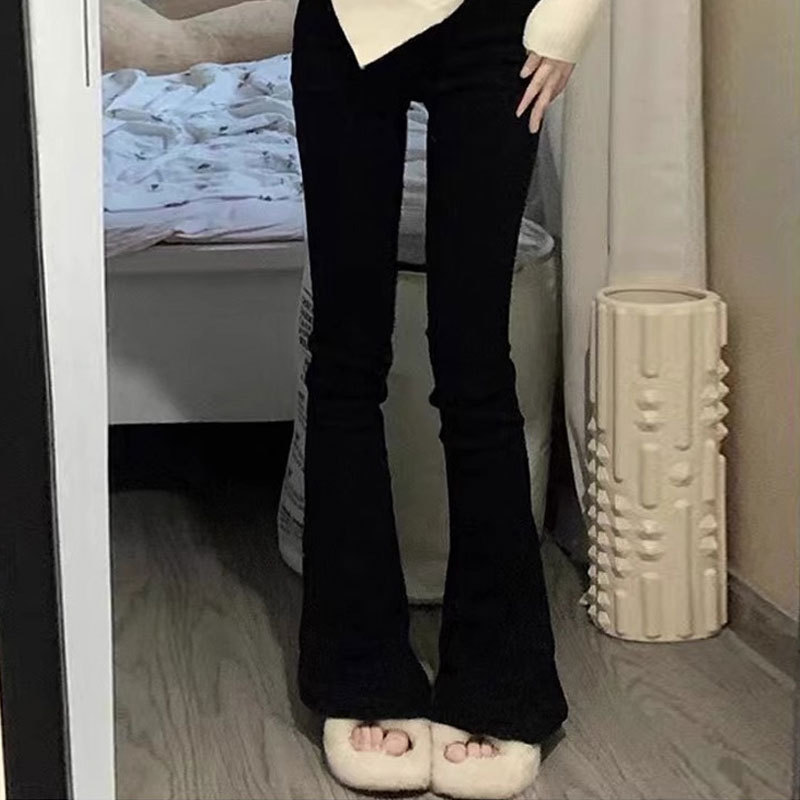 Black high-waist micro-flare jeans for women in autumn and winter new style slimming small fat mm pear-shaped horse hoof pants