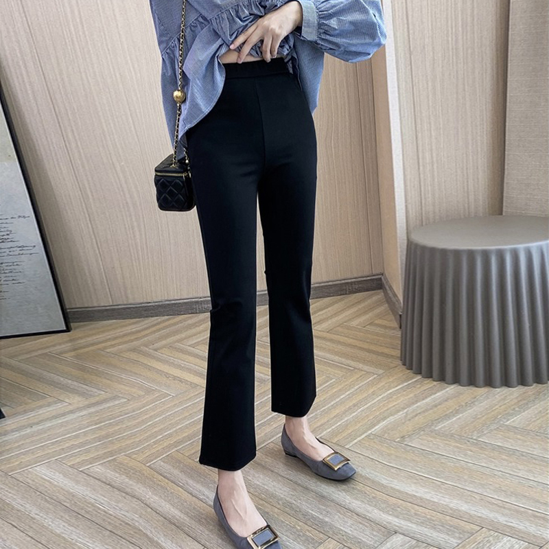 Pear-shaped body pants for women plus size fat girls mm micro-flared stretch nine-point suit pants high-waisted slim black pants