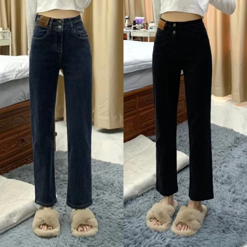 Designed denim straight-leg nine-point pants for small people, women's 150m high-waisted cigarette pants, eight-point pants, xs size, autumn and winter