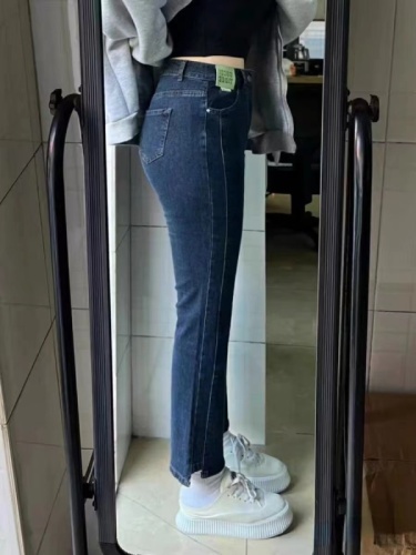 Large size stretch straight pants for women with fat mm black micro-flared pear-shaped body in spring and slimming with jeans