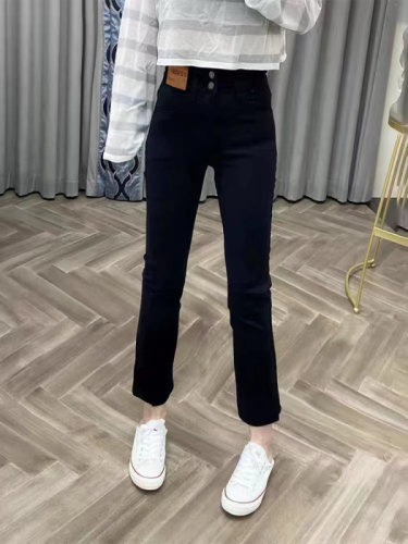 Black straight leg slit nine-point jeans for women in spring and autumn new pear-shaped body slim stretch cigarette pants for women