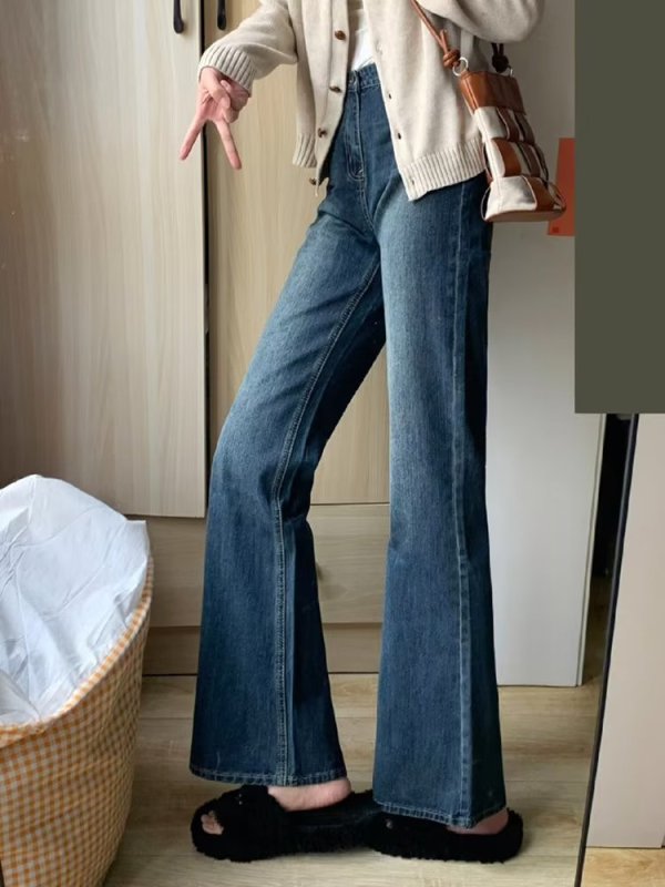 High-waisted jeans, autumn new large size wide-leg pants for fat women, slimming butt-covering trousers
