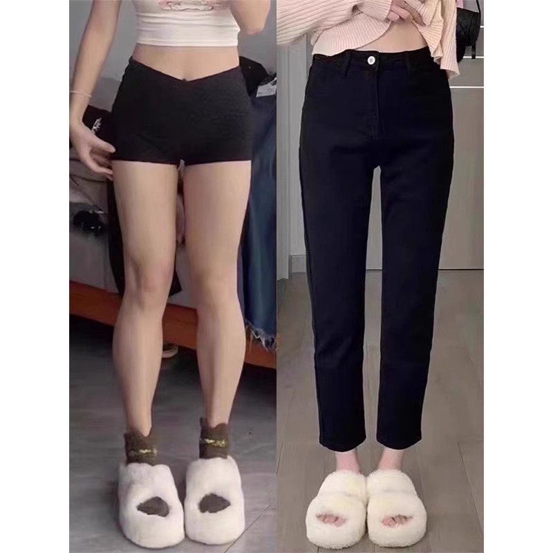 Plus size women's black stretch nine-point jeans for spring and autumn fat girls high-waist slim slim cigarette straight pants
