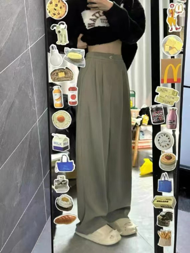 1322 high-density bark wrinkled casual suit pants for women in spring and autumn, loose and versatile straight-leg floor-length wide-leg pants