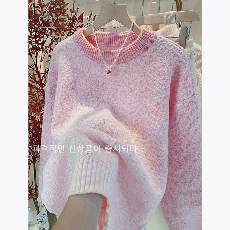 Pink sweater for women in autumn and winter new style high-end soft and super nice sweet style top loose knitted sweater