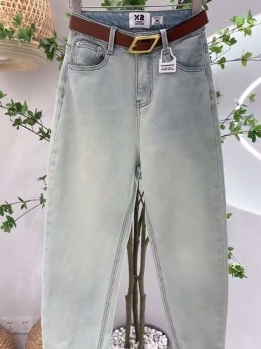 Harem jeans for women 2024 new style, flesh-covering, versatile Korean style nine-point high-waisted slimming loose dad pants