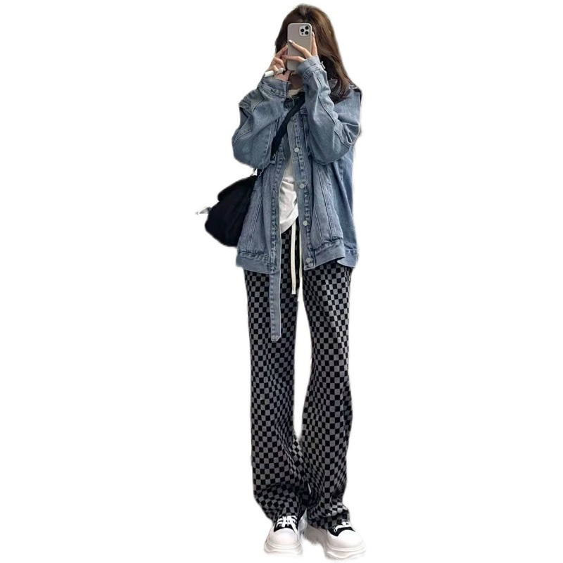 New style checkerboard casual sports pants for women