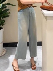Women's new wide-leg jeans, summer thin, straight-leg, slightly flared, slim, versatile nine-point pants
