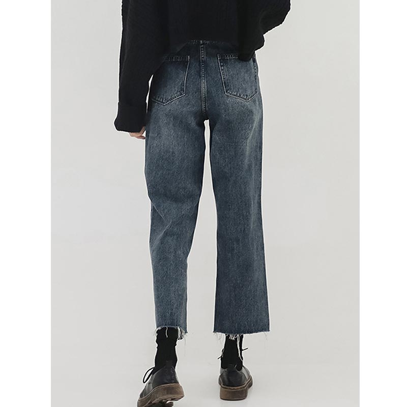 Retro large size straight jeans for women in summer for fat girls mm pear-shaped figure loose slimming nine-point cigarette pants