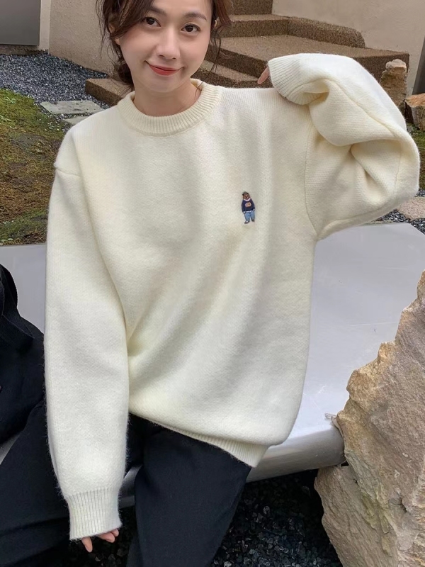 Multicolor Miki bear embroidery loose thickened sweater women's pullover winter knitted sweater Japanese style small man