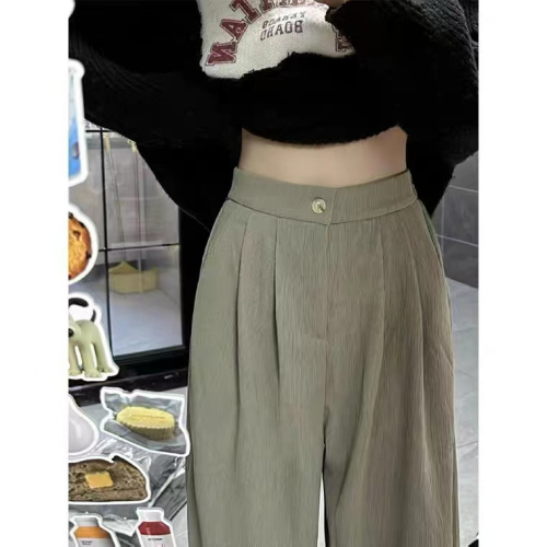 1322 high-density bark wrinkled casual suit pants for women in spring and autumn, loose and versatile straight-leg floor-length wide-leg pants