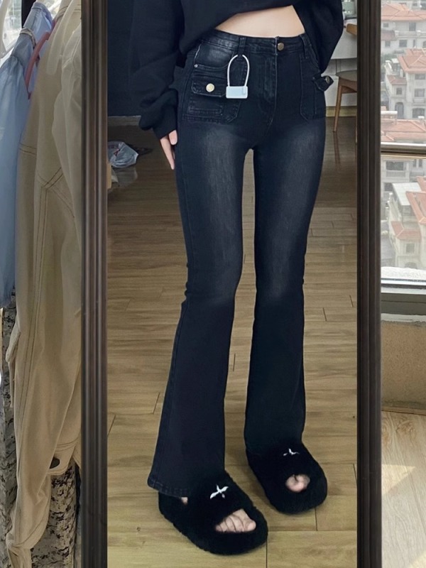 Large size fat mm design retro high-waist micro-flared jeans for women in autumn and winter loose Korean style slimming wide-leg pants