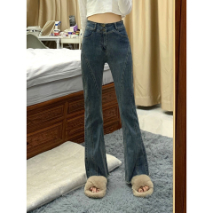 Chic bell-bottoms for small women in autumn new design high-waisted boot-cut pants American high street jeans