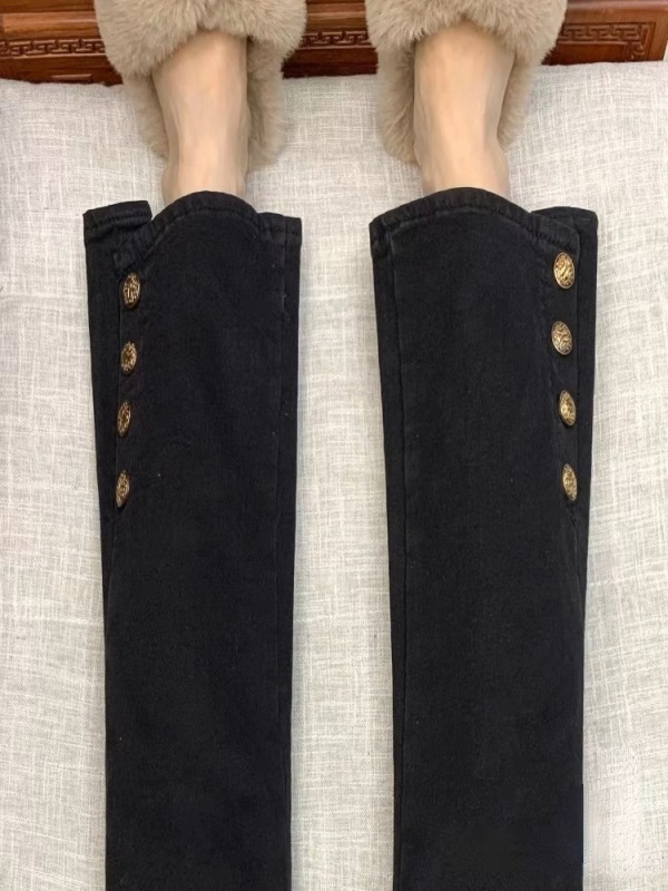 Black high-waisted slightly flared stretch straight nine-point pants for pear-shaped body slimming pants trendy solid color