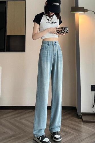 Super soft and drapey Tencel summer thin slimming loose straight pants high stretch wide leg elastic jeans