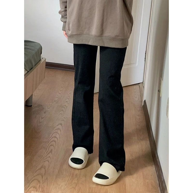 Black Straight Jeans Women's High Waist Slim Fit Tall Narrow Cigarette Pants