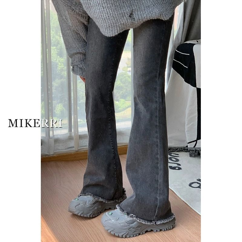Slimming legs, long raw edges, retro stretch bell bottoms, horse hoof pants, versatile slim fit pants, bootcut jeans for women in autumn