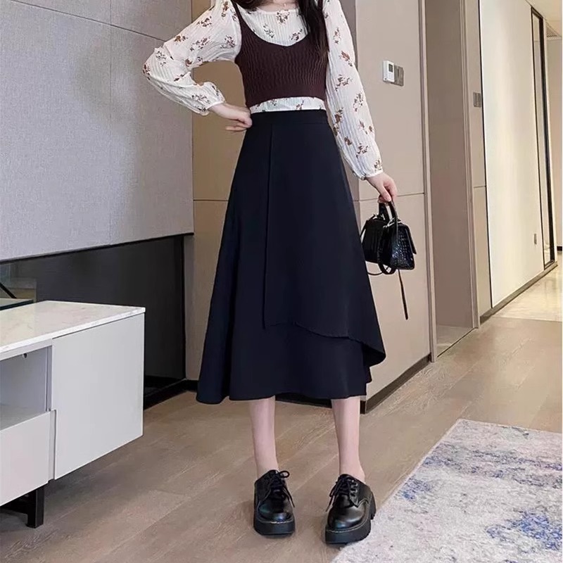 Irregular pear-shaped figure woolen half-length skirt for fat mm to cover belly and look slimming plus size a-line umbrella skirt for women in winter