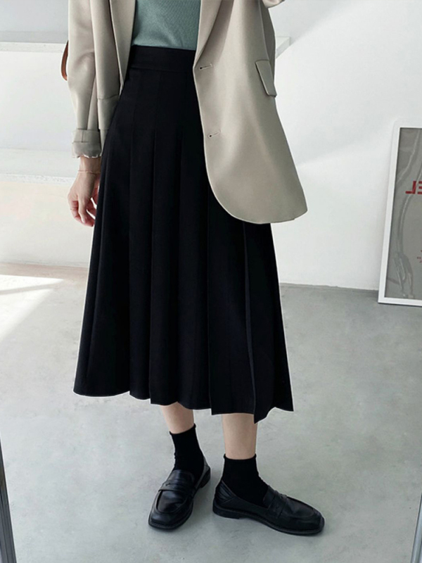 Fat mm high-waist slim skirt for women autumn and winter large size loose hip-covering pear-shaped figure mid-length a-line pleated skirt