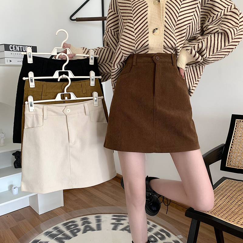 Large size new high-waist slim fashion corduroy A-line skirt hip-covering skirt temperament skirt short skirt