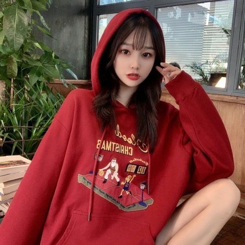 Fish scale cloth 6535 cotton thin hooded sweatshirt women's loose embroidered jacket