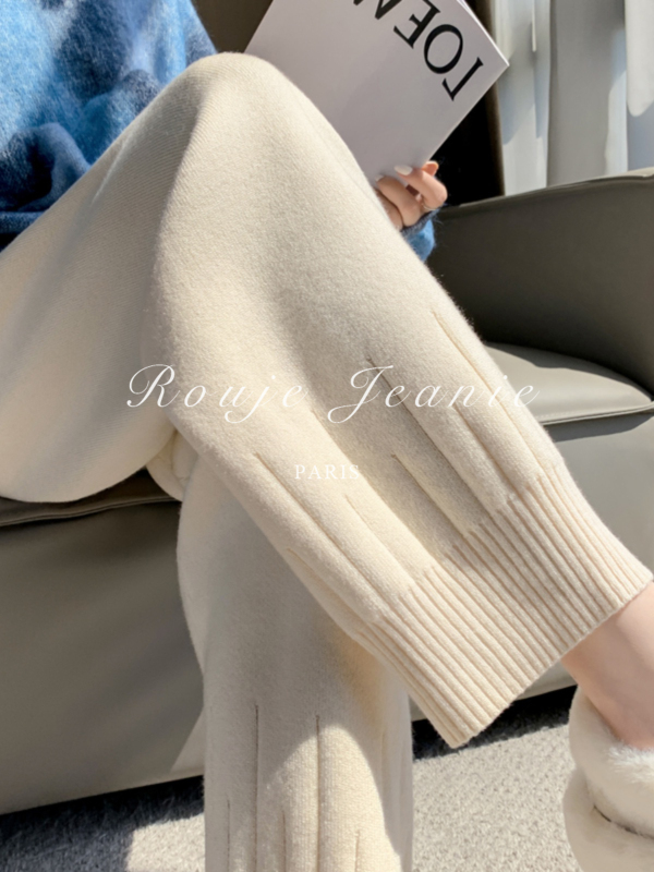 Small knitted glutinous rice granny pants high waist casual straight leg radish harem pants for women thick