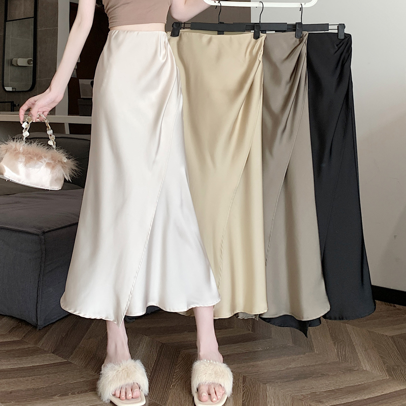 Summer new slim and versatile Korean style acetate skirt satin mid-length skirt