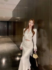 Slit dress, slim and elegant French hip skirt