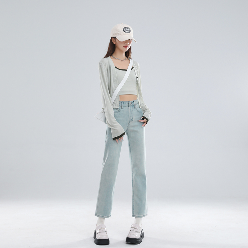 Autumn popular color soft fabric trendy OEM high waist straight jeans for women ins
