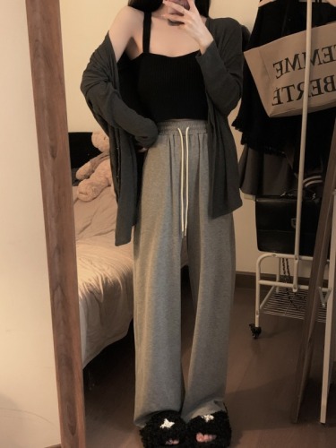 Versatile, slim, high-waisted, smooth elastic-waisted straight casual casual velvet thickened trousers