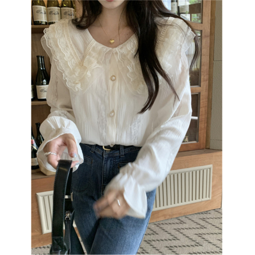 French style lace gentle and sweet long-sleeved shirt for women in autumn unique and unique bottoming shirt top