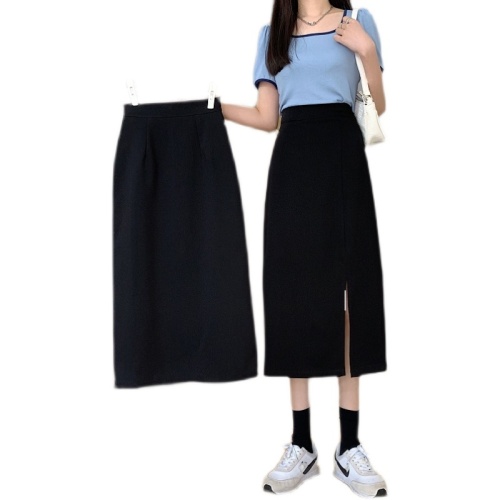 Korean style high-waisted slimming mid-length versatile A-line skirt with hip-covering skirt for women