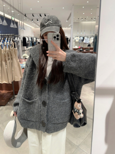 Korean Dongdaemun lazy style hooded knitted cardigan sweater jacket autumn and winter new style