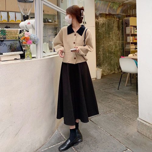 New autumn and winter skirts for small women, large swing umbrella skirts, high-waisted A-line mid-length woolen skirts