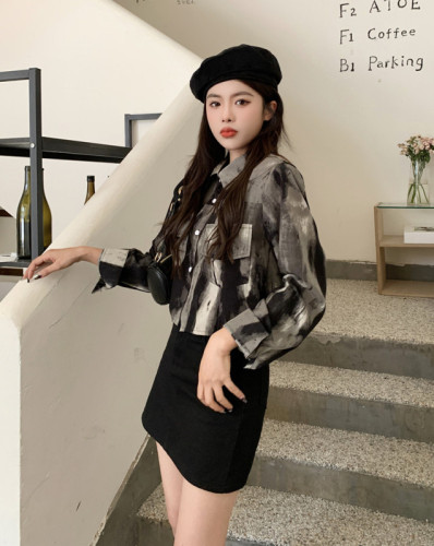 Early autumn new retro loose long-sleeved tie-dye suit shirt jacket for women