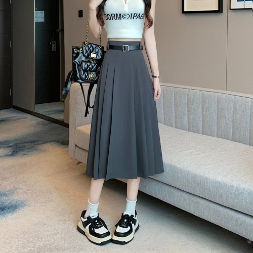 Summer new small black suit pleated skirt high waist slimming mid-length a-line skirt